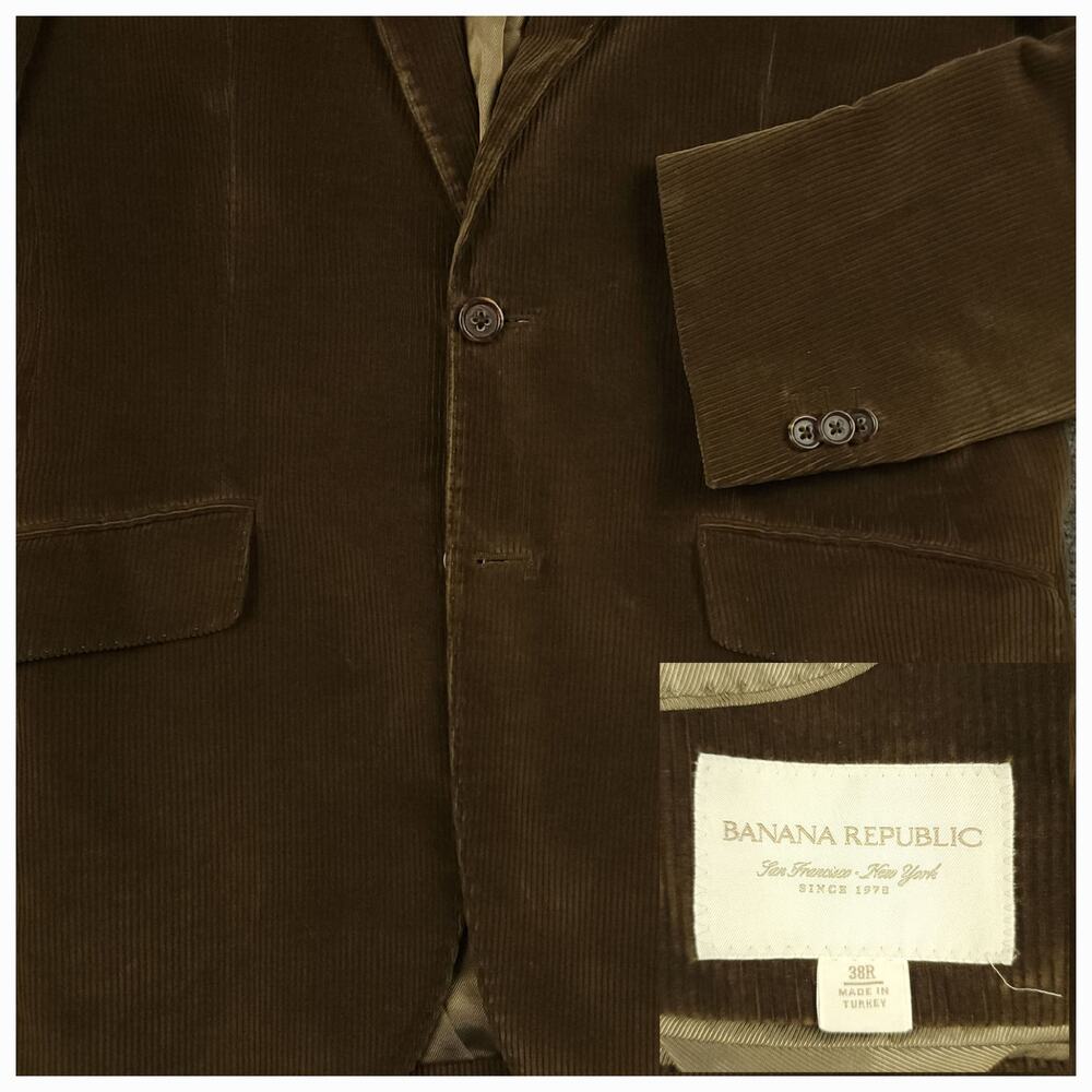 Banana Republic Sport Coat Mens 38R Y2k Wide Wale Corduroy Cotton Blend Brown